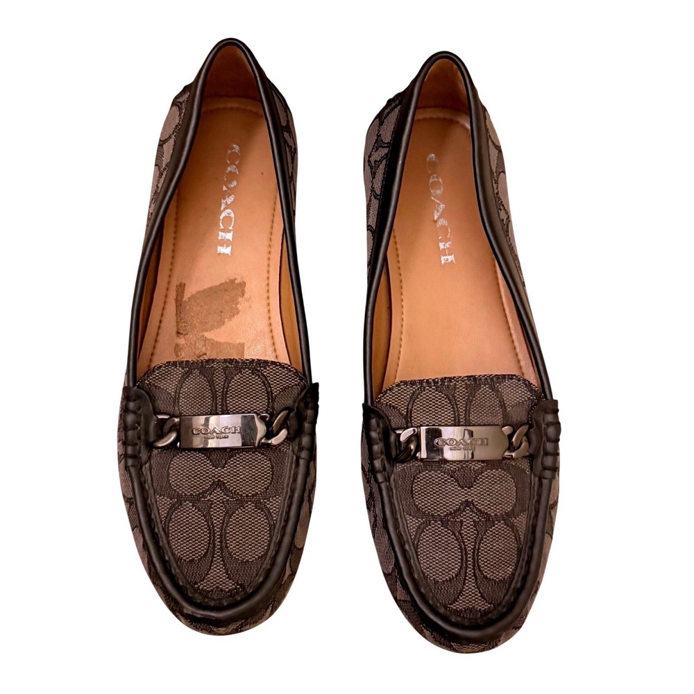 Coach Olive Signature C Monogram Loafers Brown Canvas‎ Driving Shoes Womens 6.5B